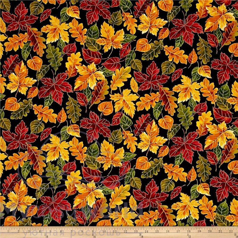Яркие осенние листья,мелкие, коллекция Harvest, американский хлопок 100%